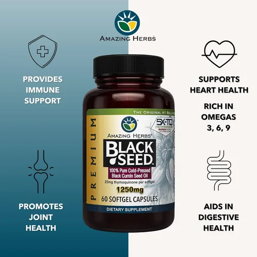 Miniatura 5 de Amazing Herbs Cápsulas de aceite de semilla negra de alta potencia, prensado en frío, ayuda a la salud digestiva, apoyo inmunológico y función