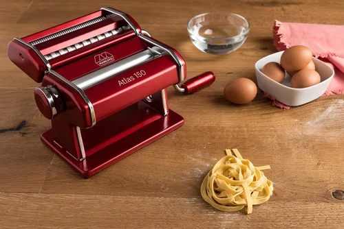 Miniatura 2 de Máquina de pastas Marcato Atlas de acero inoxidable, plateado, incluye cortador de pasta, manivela e instrucciones, rojo, Rojo