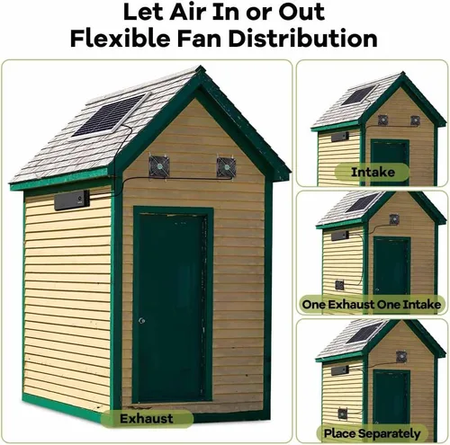 Miniatura 6 de Ventilador solar con batería, ventilador solar recargable para gallinero, invernadero, cobertizo, exterior con dos ventiladores de entrada de escape