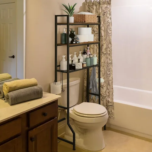 Miniatura 7 de smusei Estante de almacenamiento sobre el inodoro, organizador de baño de 3 niveles sobre el inodoro con ganchos y soporte para papel higiénico