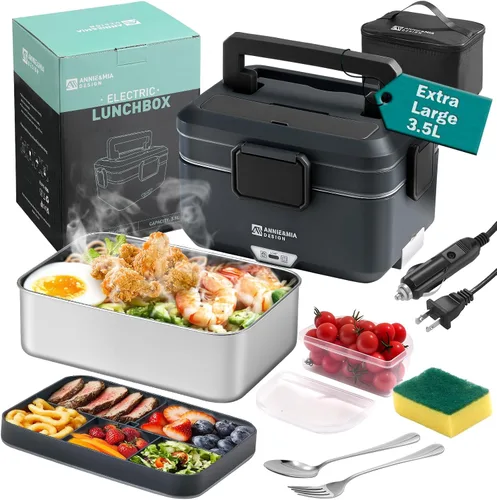 Miniatura 9 de Annie & Mia Design Fiambrera eléctrica para adultos, 100 W, 3.5 L, calentador de alimentos portátil de 2 capas, modo dual de 2.5 L + 1 litro