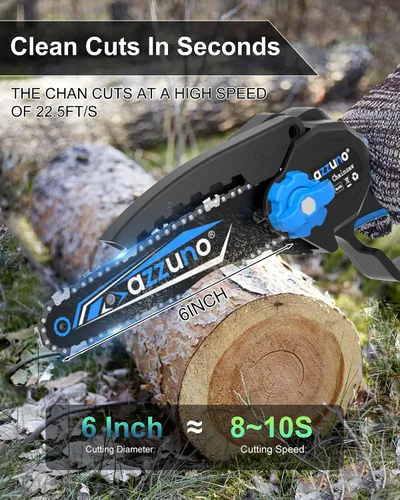 Miniatura 3 de AZZUNO Mini motosierra, motosierra eléctrica portátil de 6 pulgadas, inalámbrica, pequeña motosierra de mano con 2 baterías recargables y 2 cadenas