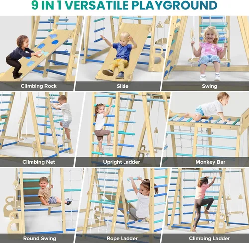 Miniatura 3 de Parque infantil interior mejorado 9 en 1, gimnasio de la selva, juguetes de escalada para niños, filosofía Montessori estilo Waldorf, conjunto