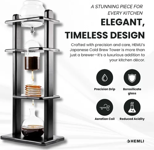 Miniatura 3 de Cafetera de goteo frío, torre de café de infusión fría, cafetera japonesa de goteo lento, 32 onzas, goteo de preparación fría, torre de café helado