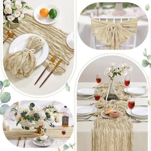 Miniatura 6 de Camino de mesa de gasa beige de 10 pies, camino de mesa de gasa boho, rústico, transparente, de 35x120 pulgadas de largo, para decoración de mesa