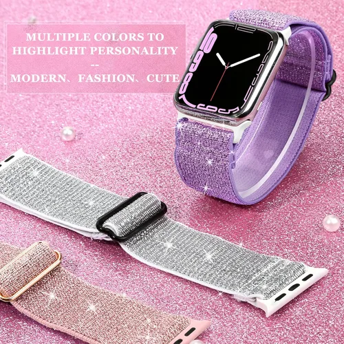 Miniatura 3 de Correas elásticas de nailon brillantes compatibles con correas de Apple Watch de 1.496 pulgadas, 1.575 pulgadas, 1.614 pulgadas, 1.654 pulgadas