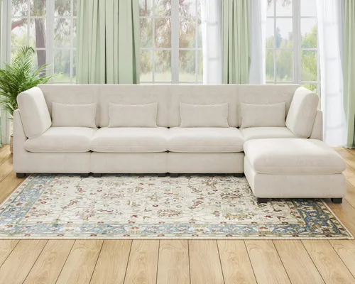 Miniatura 73 de Sofá Modular de Gran Tamaño, Sofá Seccional de Chenilla Nube Extra Profundo con Chaise Otomana, Sofá Esponjoso de Chenilla de 4 Plazas para Sala