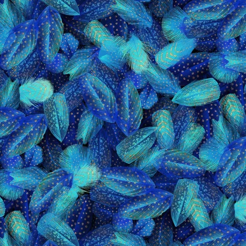 Timeless Treasures Metálico Royal Plume Empacado Dot Plumas Tela Azul por The Yard