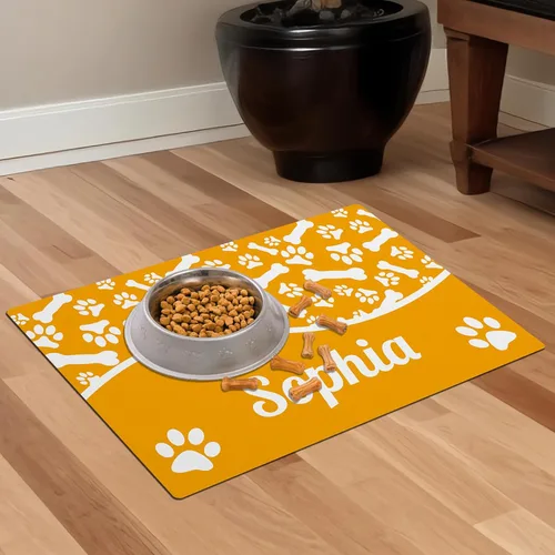 Miniatura 5 de Alfombrillas personalizadas de piel sintética para comida y agua, antideslizante e impermeable para nombre/foto, tapete personalizado