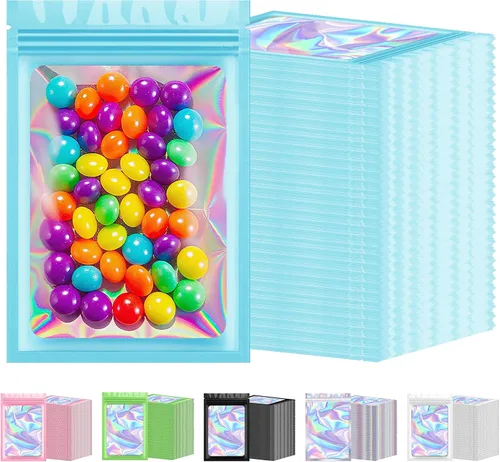 Miniatura 12 de 300 bolsas holográficas de Mylar a granel, bolsas resellables a prueba de olores con ventana transparente, bolsa de aluminio para pequeñas empresas