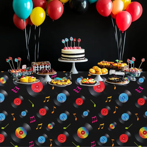 Miniatura 6 de Mantel para decoración de fiesta de discos, 3 piezas desechables con temática retro de los años 50, suministros de fiesta de música rock de los años