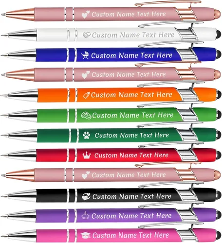 Amlion Bolígrafos personalizados a granel, bolígrafos personalizados con lápiz capacitivo con nombre, mensaje y logotipo grabado, regalo para Variado