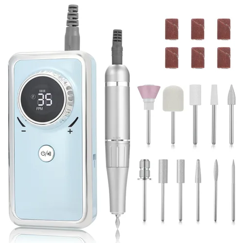 Miniatura 9 de Taladro de uñas eléctrico profesional, 35,000 rpm, taladro de uñas portátil Efile con 11 brocas de uñas, máquina de taladro de uñas recargable