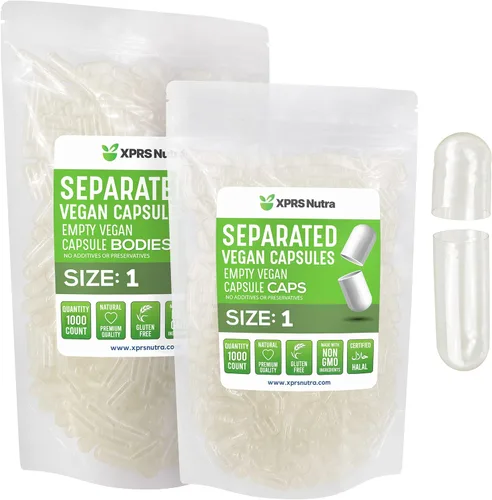 Miniatura 7 de XPRS Nutra Cápsulas separadas veganas tamaño 1 – 100 cápsulas vacías transparentes de primera calidad separadas en bolsas – Pastillas 1 vacía
