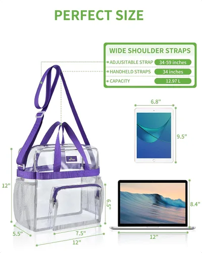Miniatura 2 de MAY TREE Bolsa transparente para eventos en estadios de 12 x 6 x 12 pulgadas, bolsa de almuerzo transparente con correas reforzadas para trabajo