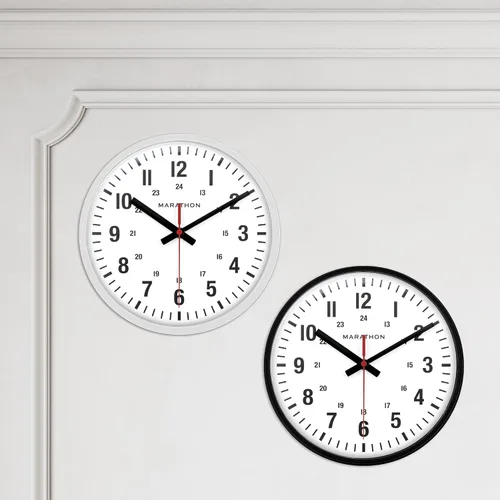 Miniatura 7 de MARATHON Reloj de pared analógico silencioso de barrido continuo de grado comercial de 10 pulgadas con marcadores de 12/24 horas, números grandes