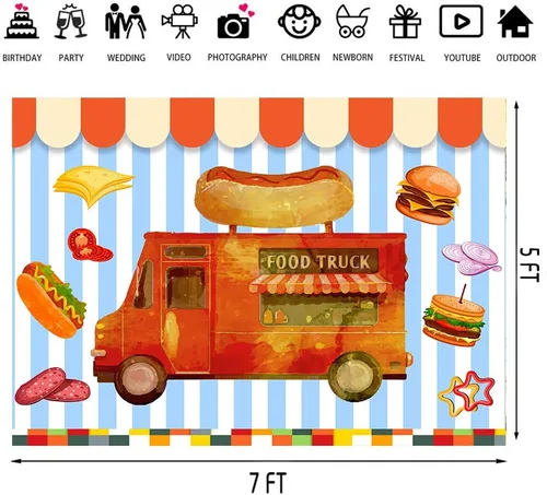 Miniatura 2 de Telón de fondo de camión de comida para fotografía, fondo de postres, pan, suministros de decoración de fiestas, accesorios de sesión de fotos