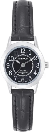 Miykon Relojes para mujer – Delicado pequeño reloj analógico para mujer con correa de cuero vegano negro – Segundero, pulido iónico, cristal