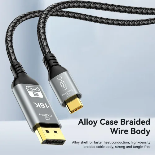 Miniatura 5 de Cable USB C a DisplayPort 2.1, 16K @30Hz 8K a 120Hz 4K @240Hz, cable Thunderbolt 5 a DP, 40Gbps, tipo C compatible con MacBook Pro M4, M3, iPhone 16