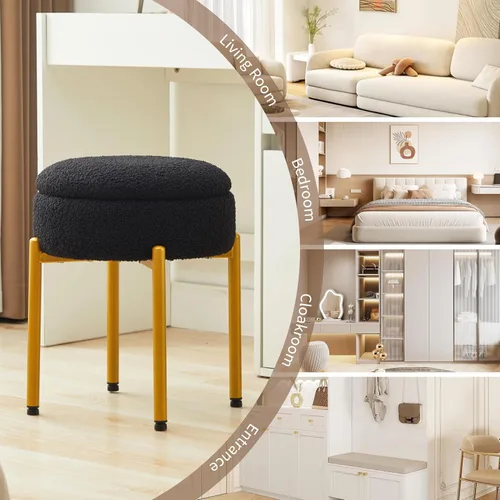 Miniatura 8 de Taburete de tocador con almacenamiento, taburete de maquillaje multifuncional y mesa auxiliar de terciopelo de peluche, sillas de almacenamiento