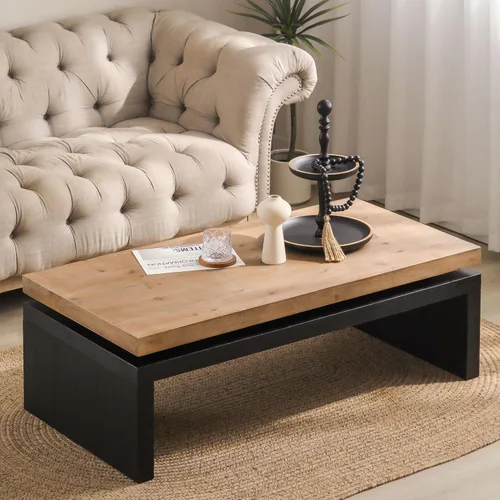 Miniatura 15 de Mesa de centro de madera, 39.37 pulgadas, cuadrada de mediados de siglo, mesa central de madera moderna de madera de fibropanel de densidad media