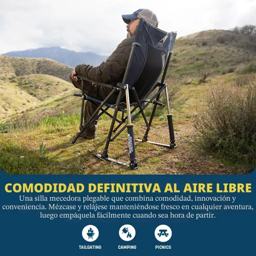 Miniatura 3 de GCI Outdoor Roadtrip Rocker Silla de Camping Silla Mecedora Portátil y Plegable con Reposabrazos Sólidos y Duraderos, Portavasos y Respaldo Verde