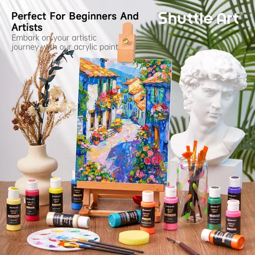 Miniatura 6 de Pintura acrílica de 80 colores Shuttle Art, juego de pintura acrílica con 12 pinceles de pintura, botellas de 2 oz/60 ml, pinturas premium Regular