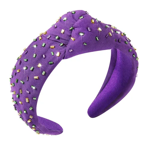 Diademas de Mardi Gras - Diadema anudada de color morado, verde, amarillo, para cumpleaños, diadema, terciopelo ancho, turbante para mujeres y