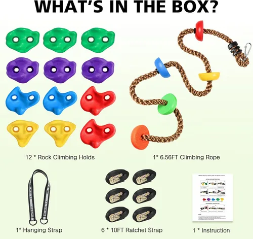 Miniatura 7 de 12 soportes de escalada de árboles ninja y cuerda de escalada de 6.56 pies para niños, kit de escalada de árboles para entrenamiento de carrera