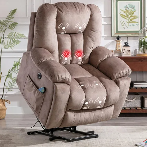 CANMOV Silla reclinable eléctrica con masaje y calor para adultos mayores, reclinables anchos y tapizados, mecanismo de movimiento reclinable