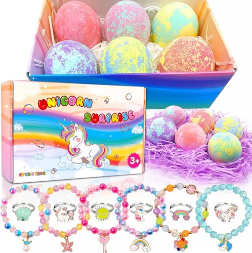Bombas de baño de unicornio para niños con sorpresa en el interior de 3, 4, 5, 6, 7, 8 años, regalos de cumpleaños para niñas y niñas, bombas de