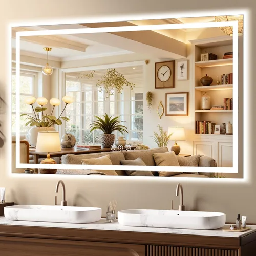 Miniatura 9 de 48x24 Inch LED Bathroom Mirror with Lights, Anti-Fog 3-Color Dimmable Memory Touch Control, Waterproof HD Tempered Glass, Wall Mounted Vanity Mirror