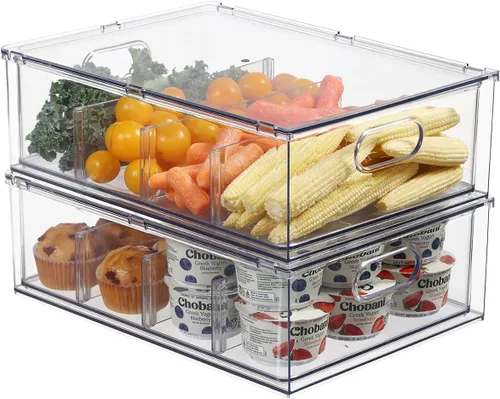 Cajones extraíbles apilables para nevera, organizadores apilables transparentes para refrigerador, organizador de almacenamiento para nevera para