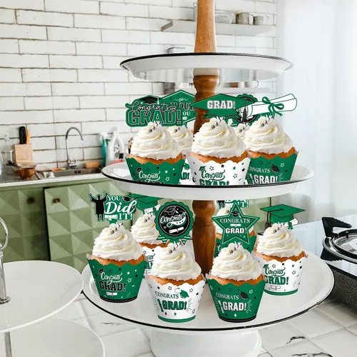 Miniatura 4 de Lincia 96 Pcs 2026 Graduation Cupcake Toppers 2026 Graduation Cupcake Liners Decorations with Picks, Grad Party Supplies Cake Topper and Green