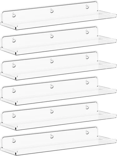 Lifewit Estantes flotantes para pared, paquete de 6 estantes de acrílico transparente de 15 pulgadas, decoración de habitación para