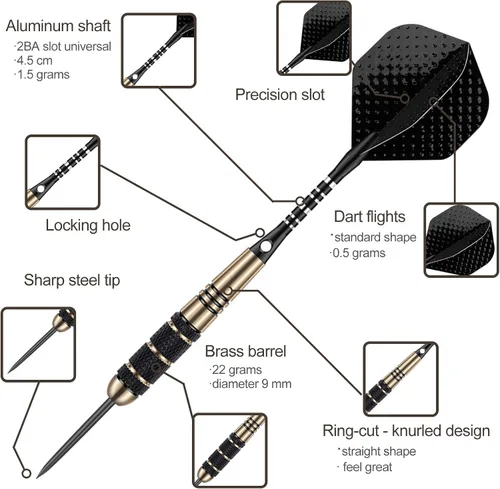 Miniatura 2 de Juego de dardos de punta de acero para dardos, dardos profesionales de metal con punta de latón, ejes de aluminio negro y púrpura de nylon, 9 0.85