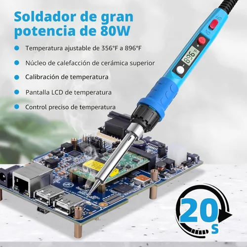 Miniatura 3 de Kit de soldador, 80W 110V LCD Lápiz de soldadura digital con calentador de cerámica, herramientas de soldadura portátiles con 5 puntas, soporte
