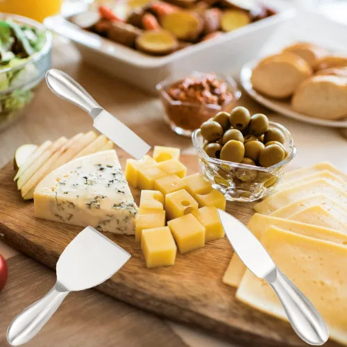 Miniatura 4 de Colección de cuchillos de queso de acero inoxidable de 6 piezas con tenedor de queso, rebanador y cortadores para cocina plateado