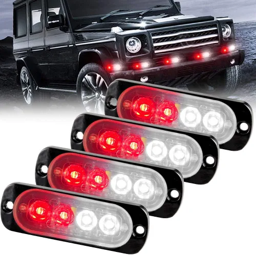 Miniatura 11 de Barra de luz estroboscópica 2 piezas, 12 LED, luz de advertencia de emergencia, con función de sincronización impermeable, 12 – 24 V, para vehículos