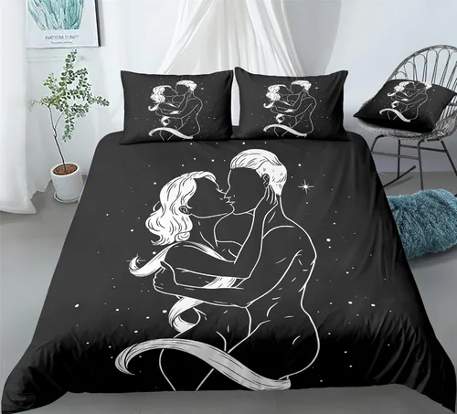 REALIN Juego de ropa de cama para parejas apasionadas, divertido y cálido, juego de funda de edredón para niñas, niños, 2/3/4 piezas, fundas de