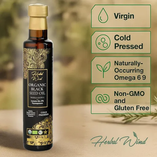 Miniatura 4 de Herbal Wind Aceite de semilla negra: aceite de semilla negra orgánico USDA prensado en frío, aceite de semilla de comino negro turco Nigella Sativa