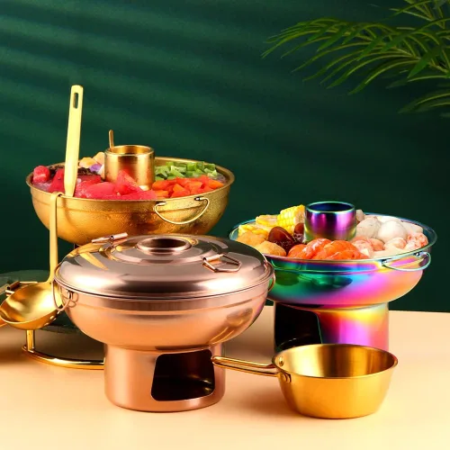 Miniatura 2 de Olla caliente de acero inoxidable con diseño de arco iris para postre duradera, olla multiusos para sostener frutas, perfecta para reuniones