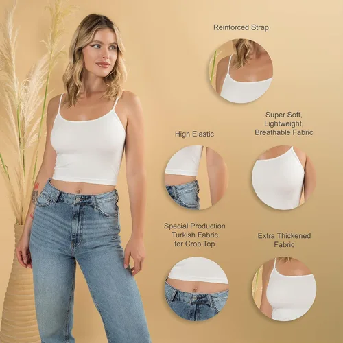 Miniatura 6 de Camisetas cortas para mujer, largas, blancas, negras, sexy, lindas, de entrenamiento, tirantes delgados, recortadas, de cintura alta, paquete de 2