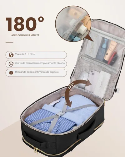 Miniatura 2 de LOVEVOOK Mochila de viaje de 40L aprobada para vuelo, 3 cubos de embalaje, bolsa de viaje impermeable para artículos personales, equipaje de mano