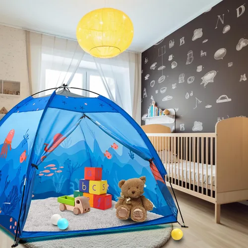 Miniatura 8 de Tienda de juegos submarina para niños, tienda de campaña plegable desplegable para interiores y exteriores, fiesta submarina, tienda de juguetes Azul