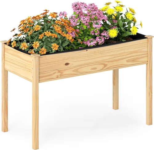 Miniatura 9 de COSTWAY Cama de jardín elevada, soporte elevado de madera con patas para verduras, flores y hierbas, cama de cultivo de pie para patio trasero