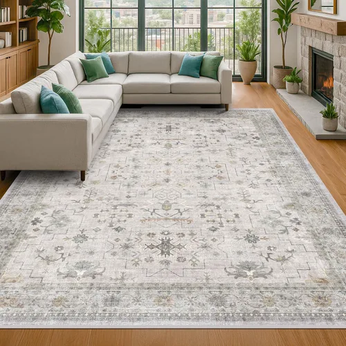 Miniatura 155 de Alfombra Boho Negra para Sala de Estar - Alfombra de Área Lavable de 10x14 Pies, Alfombras de Comedor para Debajo de la Mesa, Alfombra Suave de Pelo