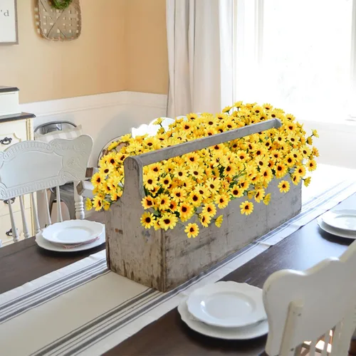 Miniatura 8 de 8 paquetes de girasoles artificiales de seda, mini girasoles de seda, flores amarillas falsas, margaritas gerberas, flores para interiores