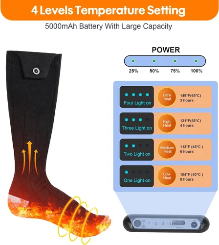 Miniatura 2 de Calcetines con calefacción, calcetines eléctricos calentados para hombres y mujeres, batería recargable, calientan hasta 8 horas, calcetines