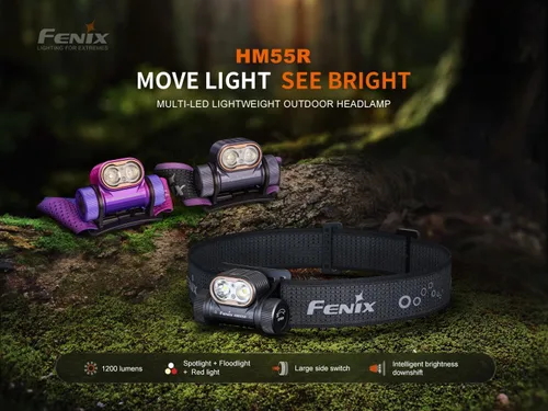 Miniatura 2 de Fenix HM55R linterna frontal recargable, foco de 1200 lúmenes y luz roja, ligera, larga duración, carga USB, impermeable para acampar, hacer Nebular